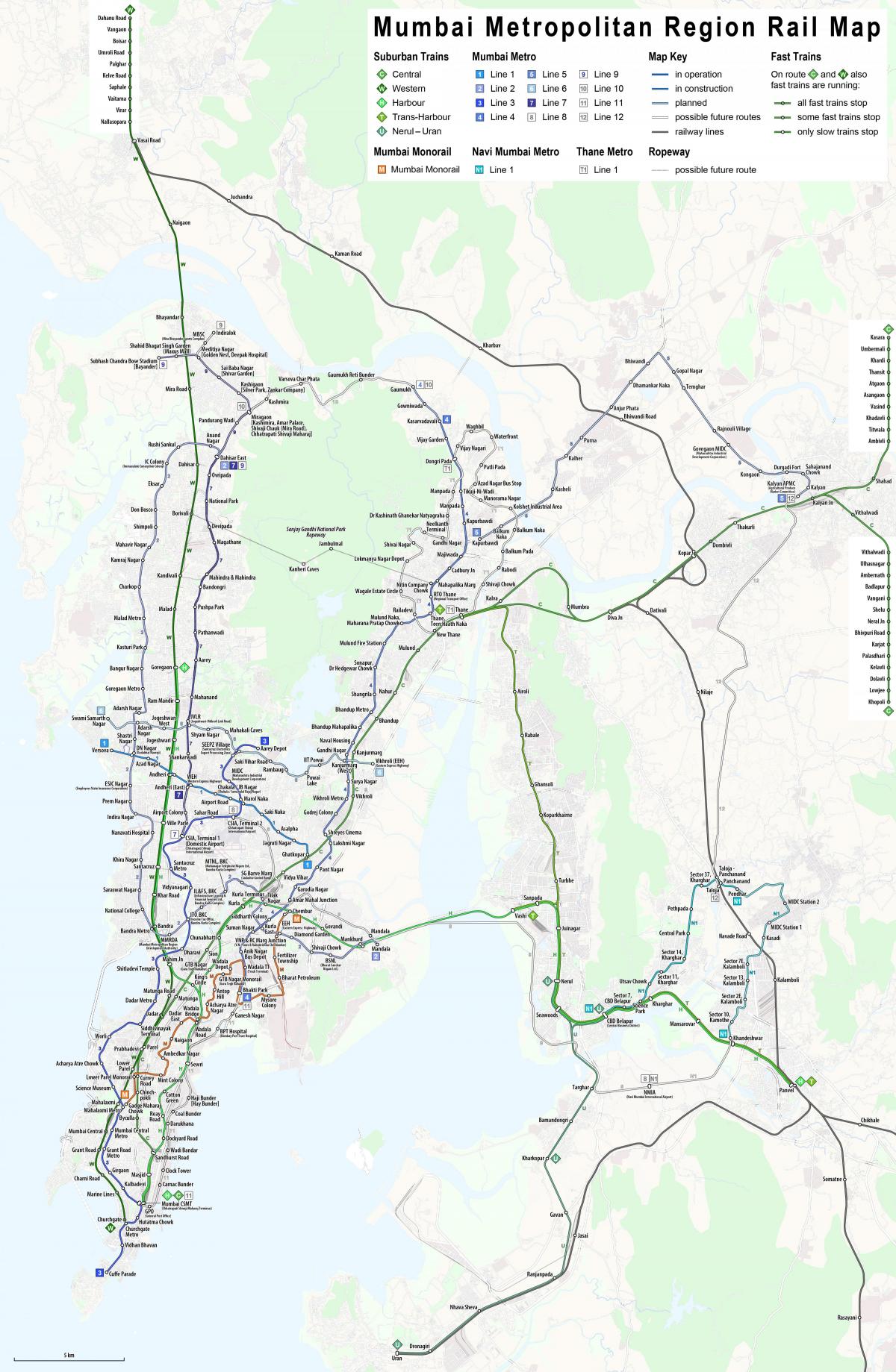 مومباي - خريطة محطات السكك الحديدية بومباي
